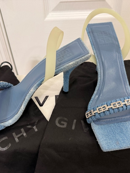 Givenchy Light Blue Denim Chain-Trim Slingback Heels - Picture 5 of 8